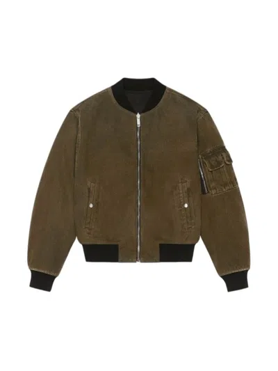 Givenchy Reversible Denim Bomber Jacket In Black Khaki