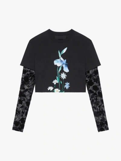 Givenchy Overlapped Cropped T-shirt In Cotton And Tulle In Black