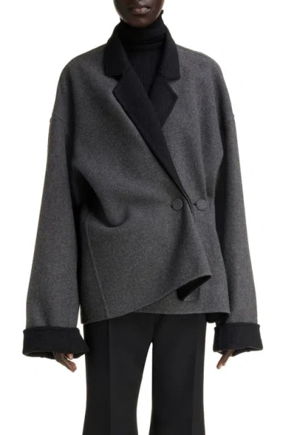Givenchy Oversize Wool Blend Wrap Coat In Dark Grey/grey