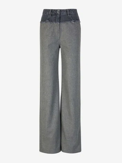 Givenchy Women's Oversized Jeans In Mixed Denim And Flannel In Grey