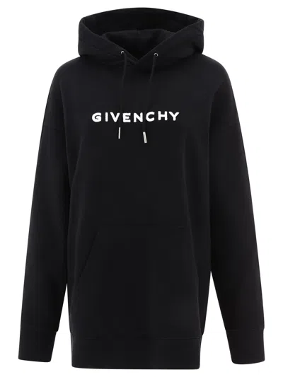 Givenchy Oversized Black Flocked Logo Hoodie For Women