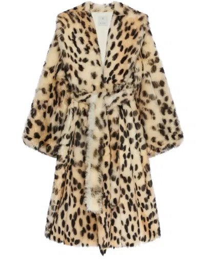 Givenchy Oversized Coat In Fur With Leopard Print In Multicolor