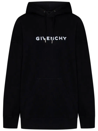 Givenchy Flocked Logo Hoodie With Drawstring Hood In Black