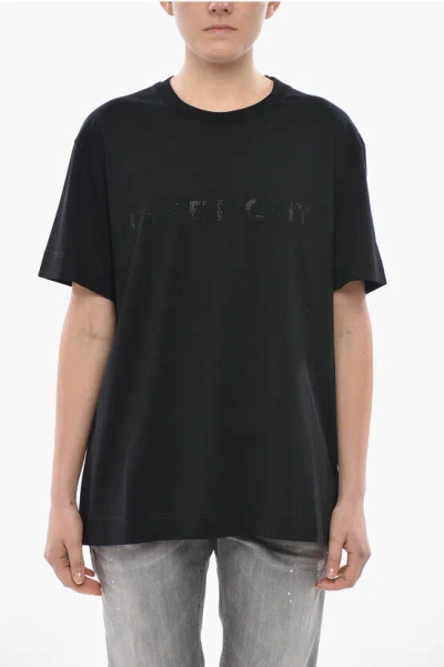 Givenchy Oversized Cotton T-shirt With Crystal Logo In Black