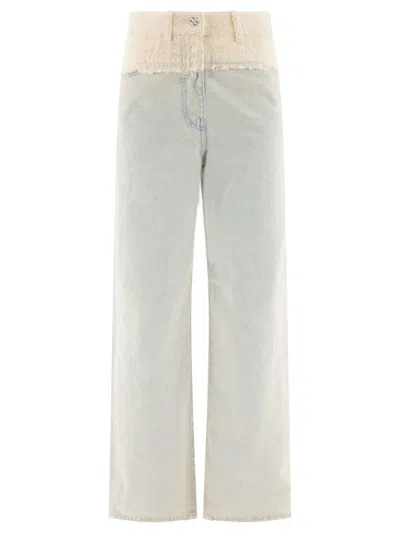 Givenchy Oversized Denim And Tweed Mixed Jeans With 4g Detail