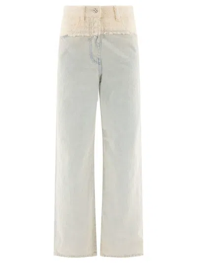 Givenchy Oversized Denim And Tweed Mixed Jeans With 4g Detail In Blue