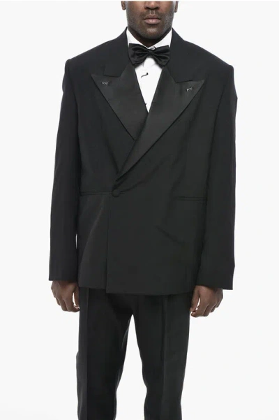 Givenchy Oversized Double-breasted Blazer With Satin Lapels In Black