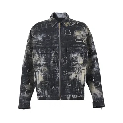 Pre-owned Givenchy Oversized Fit 4g Rivet Zip Denim Jacket 'black/beige' | Men's Size L