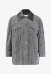 Givenchy Herringbone Pattern Cotton Jacket With Leather Collar In Gray