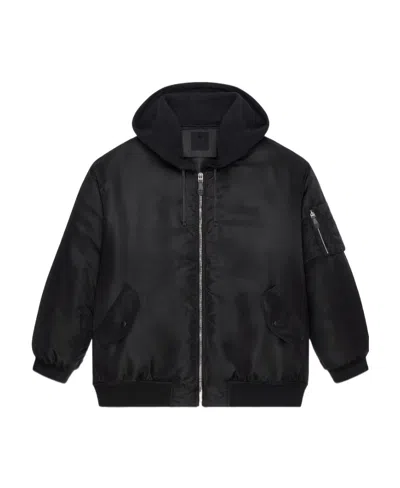 Givenchy Oversized Hooded Bomber Jacket In Nylon In Black