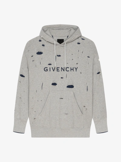 Givenchy Hoodie Oversize En Molleton Destroy In Grey/blue