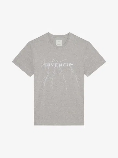 Givenchy Oversized T-shirt In Cotton With Reflective Artwork In Light Grey Melange