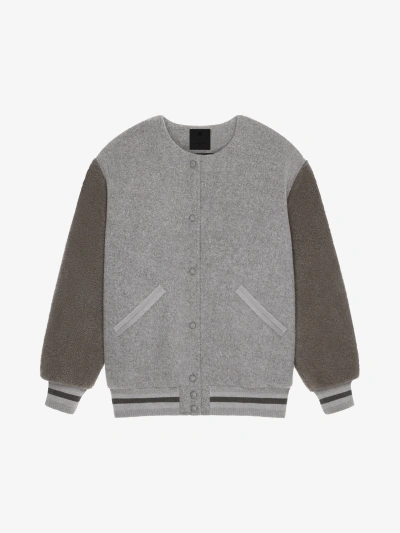 Givenchy Oversized Varsity Jacket In Double Face Wool And Shearling In Light Grey Melange