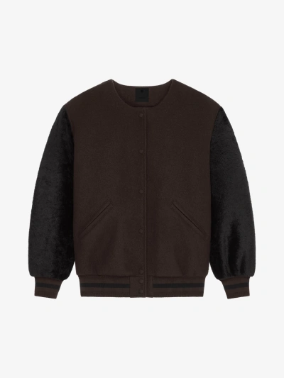 Givenchy Oversized Varsity Jacket In Wool And Shearling In Dark Brown