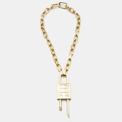 Pre-owned Givenchy Pad Lock Gold Tone Necklace