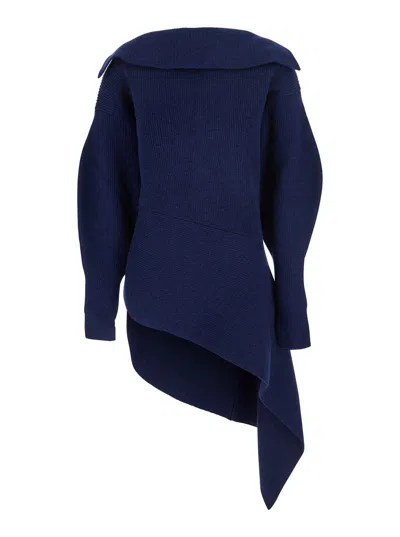 Givenchy Padded Collar Crew Neck Sweater With Wool-cashmere Blend For Women In Blue