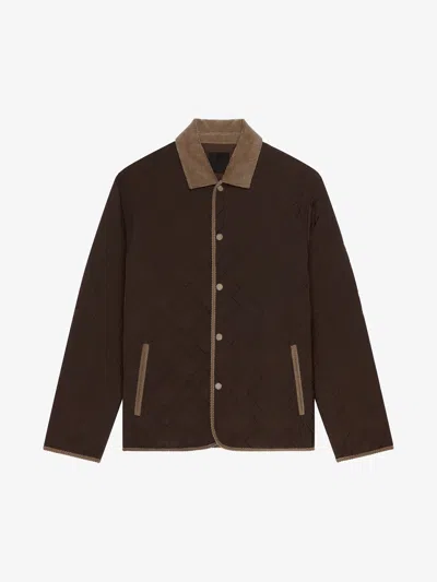 Givenchy Padded Jacket In Mixed Fabrics With Monogram 72 In Brown