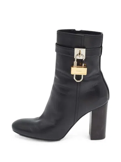 Pre-owned Givenchy Padlock Leather Ankle Boots In Black