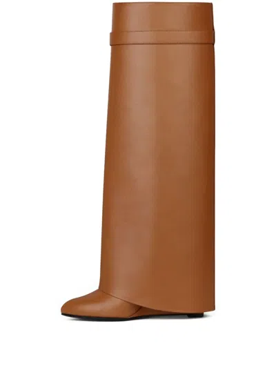 Givenchy Padlock Leather Boots In Brown