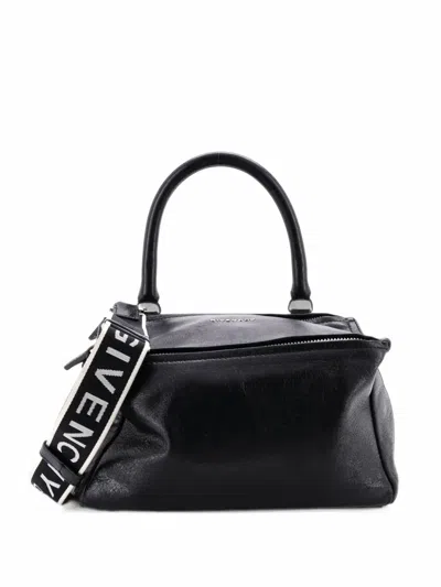 Pre-owned Givenchy Pandora Bag Crinkled Patent Small Satchel In Black