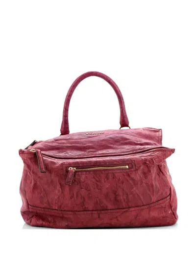 Pre-owned Givenchy Pandora Bag Distressed Leather Large Satchel In Purple