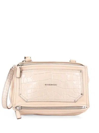 Pre-owned Givenchy Pandora Bag Leather With Crocodile Embossed Detail Medium Satchel In Neutrals