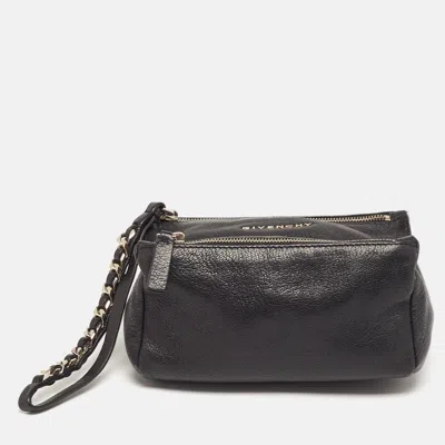 Pre-owned Givenchy Pandora Black Leather Wristlet Clutch