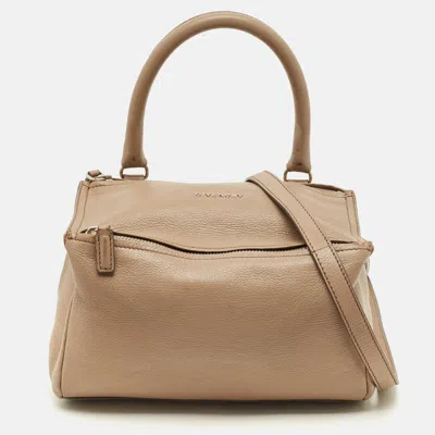Pre-owned Givenchy Pandora Box Medium Beige Leather Crossbody Bag In Sand