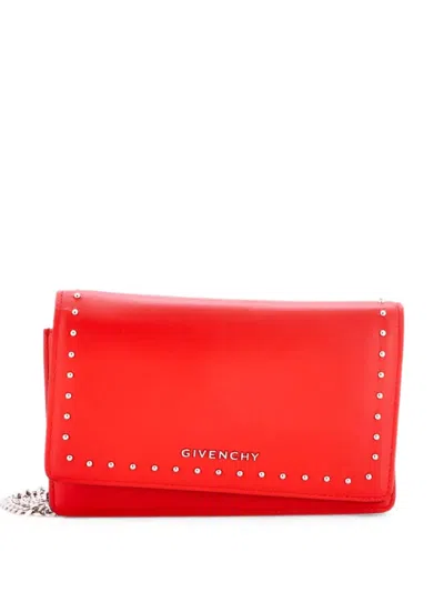 Pre-owned Givenchy Pandora Chain Wallet Studded Leather Crossbody Bag In Red