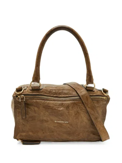 Pre-owned Givenchy Pandora Crackle-leather Satchel Bag In Brown