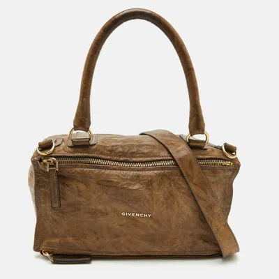 Pre-owned Givenchy Pandora Medium Brown Crackle Leather Satchel