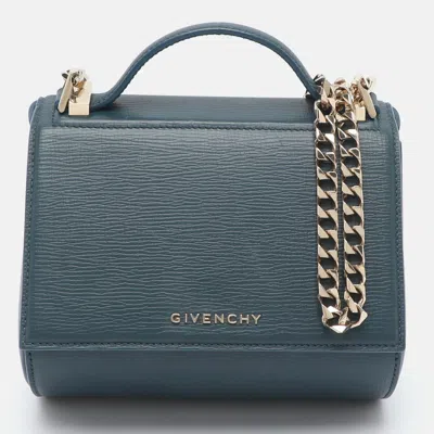Pre-owned Givenchy Pandora Mini Box Blue Leather Crossbody Bag In Black