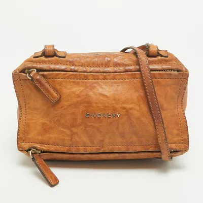 Pre-owned Givenchy Pandora Mini Tan Textured Leather Crossbody Bag In Brown