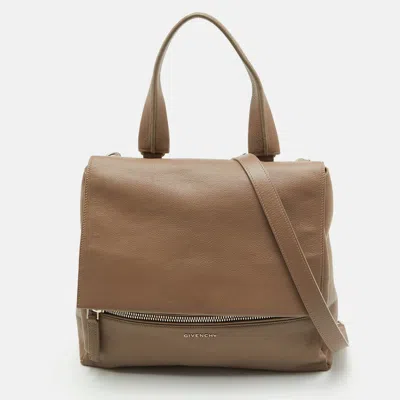 Pre-owned Givenchy Pandora Taupe Beige Leather Flap Top Handle Bag In Sand