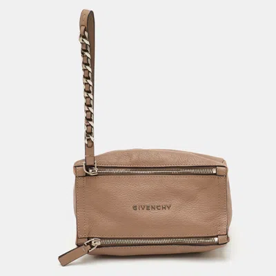 Pre-owned Givenchy Pandora Taupe Brown Leather Wristlet Clutch