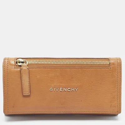 Pre-owned Givenchy Pandora Zip Beige Leather Continental Wallet In Sand