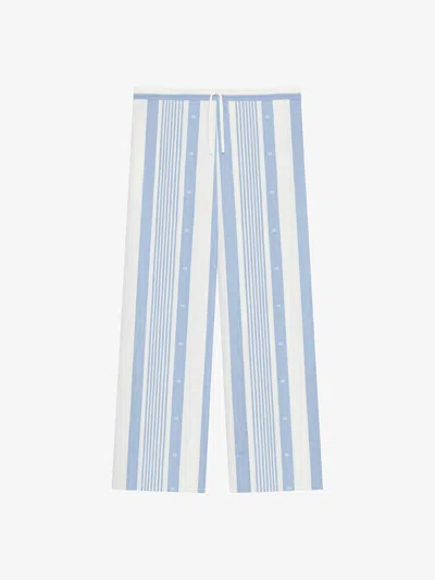Givenchy Pants In Cotton And Linen With 4g Stripes In Blue