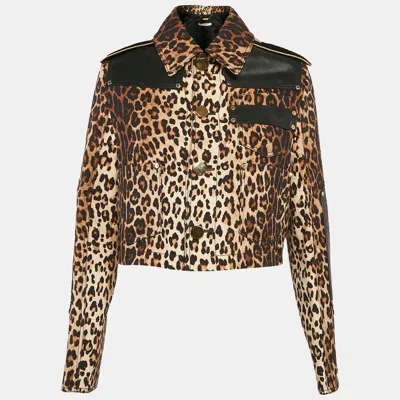 Pre-owned Givenchy Paris Brown Leopard Print Wool And Leather Grain De Poudre Jacket S