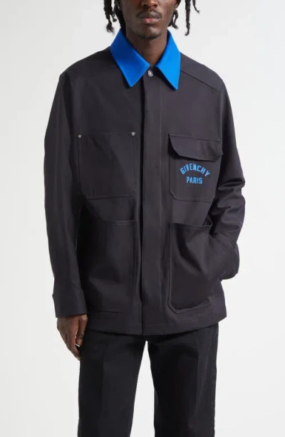 Givenchy Paris Embroidered Cotton Button-up Overshirt In Black