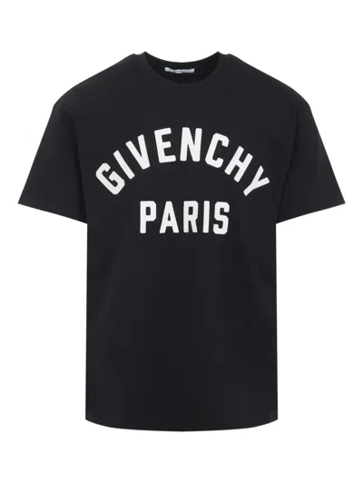 Givenchy Men Black Crewneck T-shirt With Maxi Logo Lettering On The Front In Cotton Man