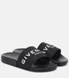 Givenchy 4g Leather-trimmed Embroidered Raffia Slides In Black