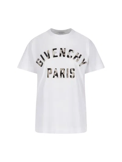 Givenchy Paris Logo Boxy Crew-neck T-shirt With Leopard-print Patch In White