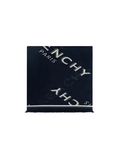 Givenchy Paris Logo Printed Scarf In Blue