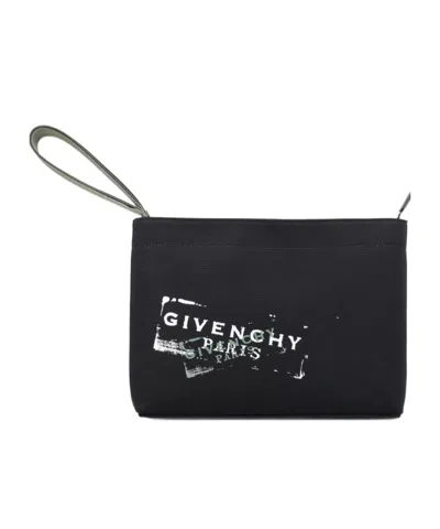 Givenchy Paris Logo Printed Zipped Pouch In Black