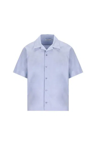 Givenchy Paris Logo Zigzag Stitching Short-sleeved Shirt In Blue