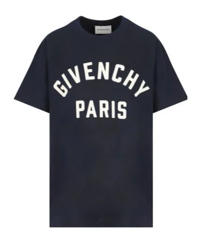 Givenchy Paris Logo Zigzag Stitching T-shirt In Blue