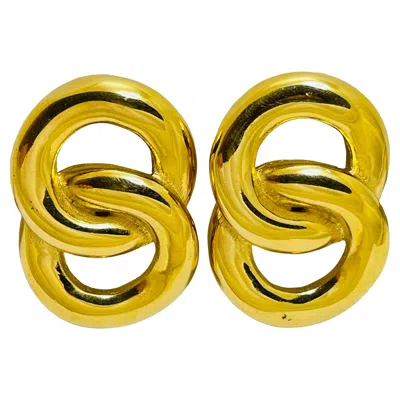 Pre-owned Givenchy Paris New York Signed Gold Chain Designer Runway Clip On Earrings In Multi