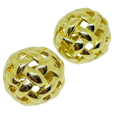 Pre-owned Givenchy Paris New York Signed Gold Plated Basket Wave Designer Clip On Earrings In Multiple