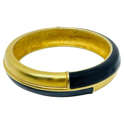 Pre-owned Givenchy Paris New York Signed Matte Gold Plated Enamel Designer Bangle Bracelet In Multiple