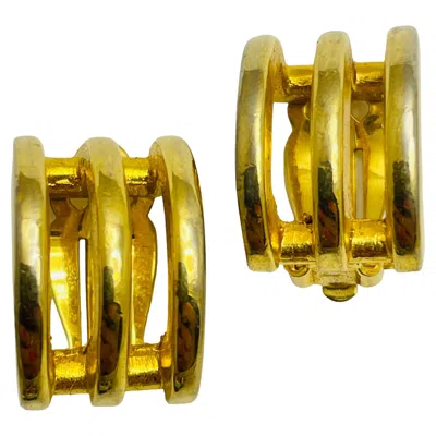 Pre-owned Givenchy Paris New York Signed Vintage Gold Designer Clip On Earrings In Multi